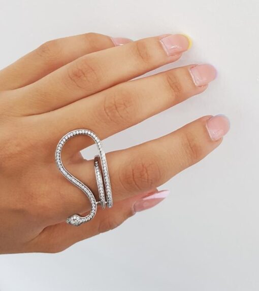 Εντυπωσιακό ασημένιο 925 δακτυλίδι φίδι με ζιρκόνια