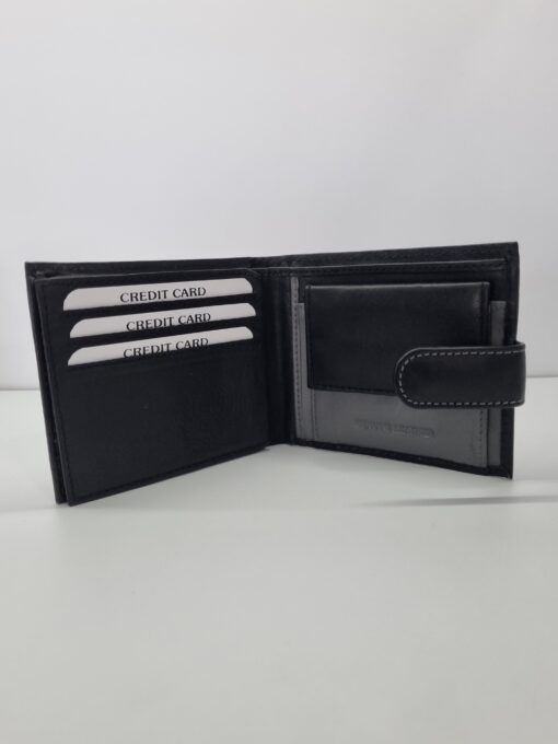 Black/Grey Leather Wallet - button