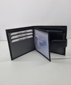 Black/Grey Leather Wallet - button