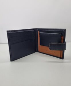 Blue/Camel Leather Wallet - button