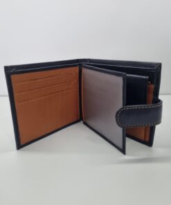 Blue/Camel Leather Wallet - button
